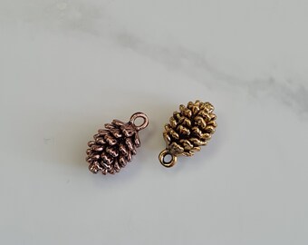 Mini Pine Cone Charms – Antique Gold & Copper Finish, 2pcs, 13x7mm, Rustic Woodland Pendant for Nature-Inspired Jewellery – MB144