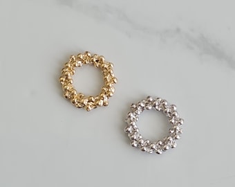 Organic Textured Round Connectors – 14K Gold & Rhodium Plated over Brass, 2pcs, 11×11mm Cluster Ring Charm for Earrings or Pendants – MB287