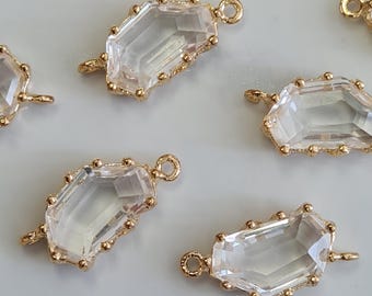 Conectores de cristal tallado transparente – Latón chapado en oro de 14 quilates, 2 piezas, 8 x 16 mm, dijes de piedras preciosas facetadas para joyería – FG27CLGD