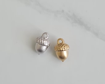 Mini Acorn Charm – Real 14K Gold & Rhodium Plated over Brass, 2pcs, 6×10mm Tiny Woodland Nut Pendant for Nature-Inspired Jewelry – MB227