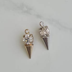 Crystal Cone Charm Set – 2pcs Gold or Silver Plated, 18x6mm, CZ Studded Connector for Earrings & Jewellery Making – MB114
