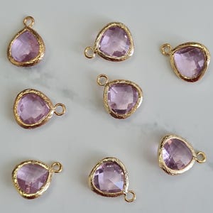 Teardrop Lavender Faceted Glass Charms – 14ct Gold Plated over Brass, 2pcs, 11×13mm Light Amethyst Purple Pendant Connectors – FG16LGD