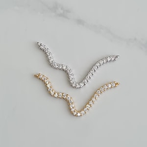 CZ Wave Connector Charm – Gold or Silver Plated, 1pc, 35x15mm, Curvy Crystal Link for Statement Jewellery – MB112
