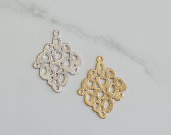 Textured Filigree Diamond Connector – 14K Gold & Rhodium Plated over Brass, 2pcs, 30×23mm, Lightweight Dangle Charm for Earrings – MB199