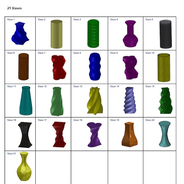 21 Vase Collection- A Beautiful and Lucky set of Vase Models- STL and 3MF files for 3d printing