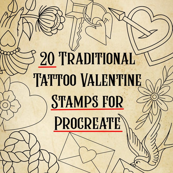 20 Traditional Tattoo Valentine Stamps for Procreate