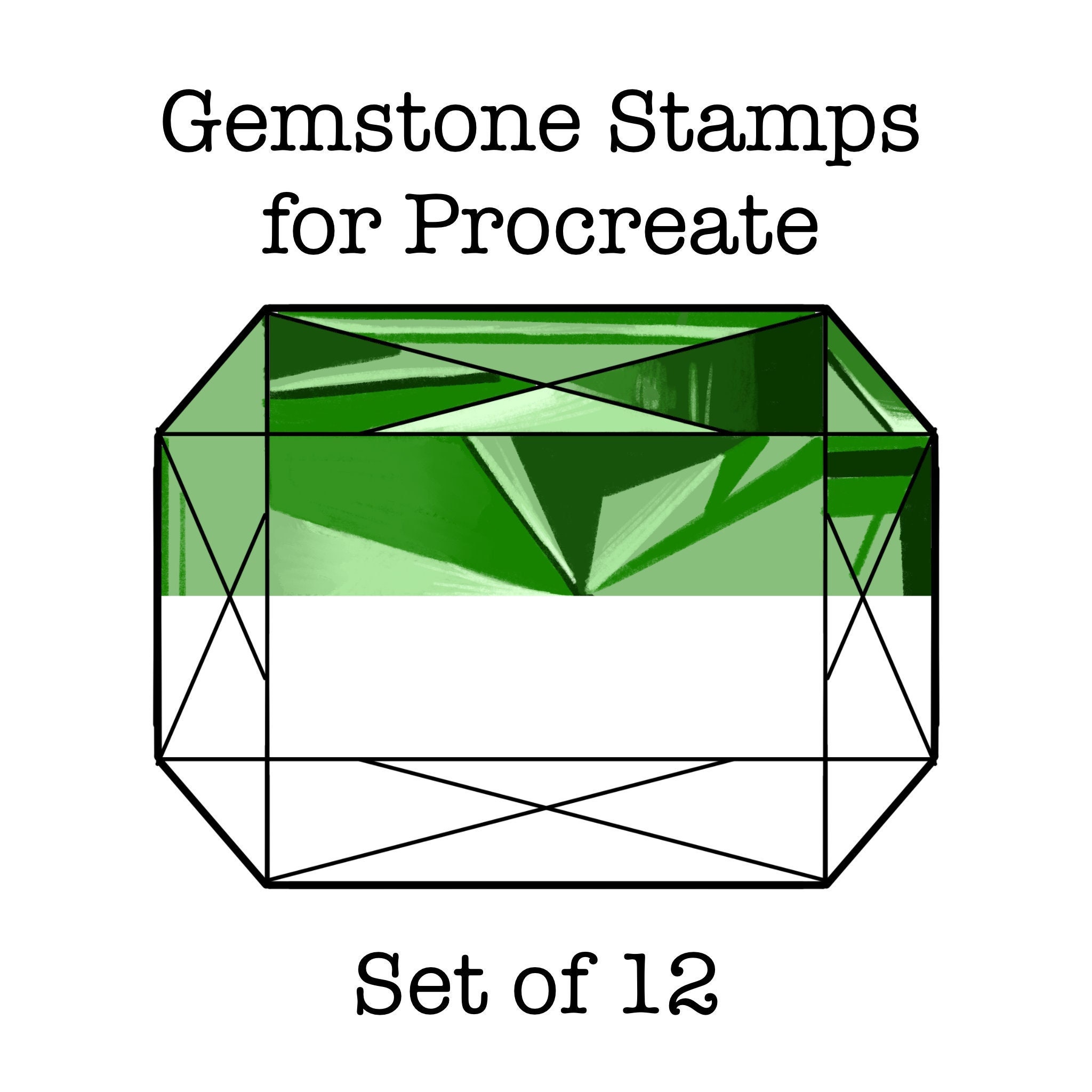Sellos de Procreate Gemstone: 12 pinceles de cortes de gemas facetadas para arte digital y tatuaje