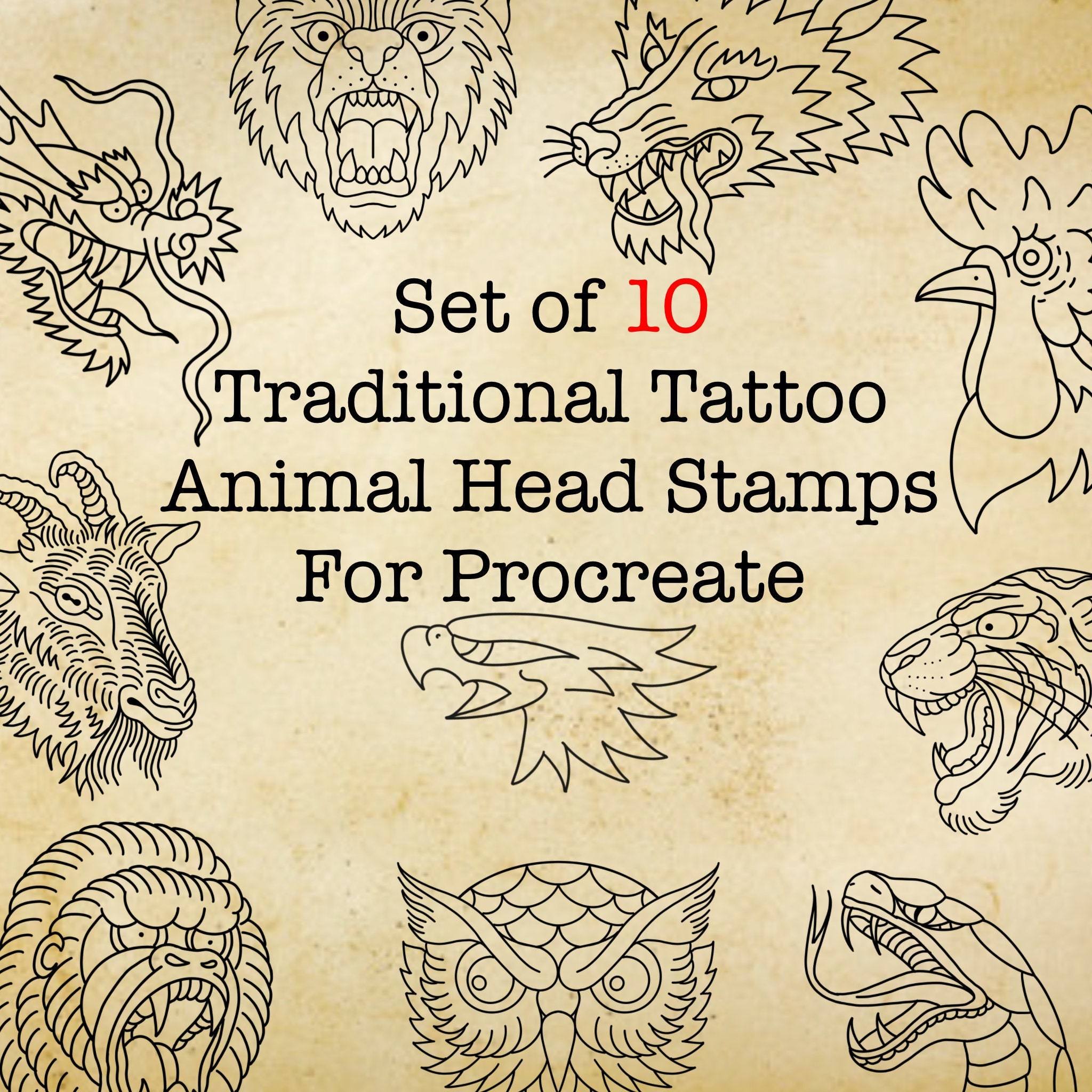 Set of 10 Traditional Tattoo Animal Head Stamps for Procreate - Etsy Set of 10 Traditional Tattoo Animal Head Stamps for Procreate - Etsy