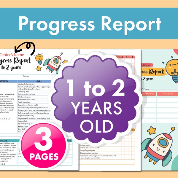 1-2 Year Old Progress Report | EYLF/NQS Fillable Form for Early Development for Daycare, Childcare, and Nanny Services