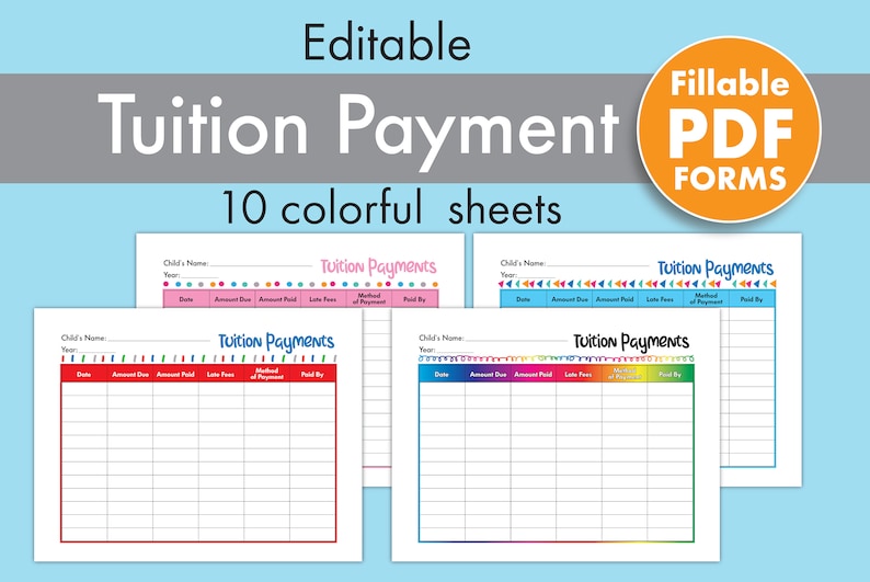 Tuition Payments. 10 Fun Design Included. Fillable PDF - Etsy