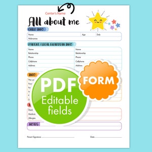 All About Me, Daycare Forms, Get to Know Me, All About My Child ...