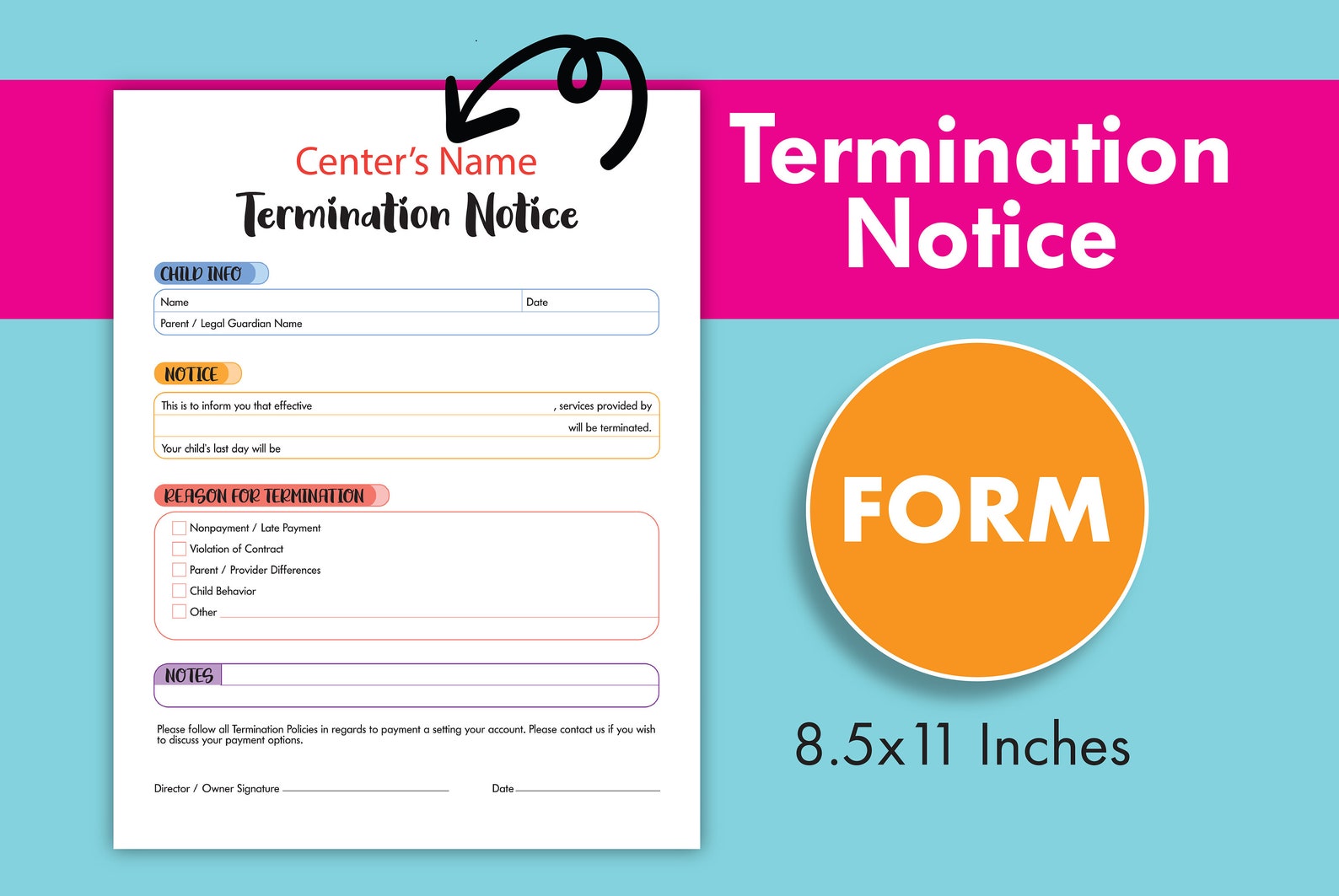Daycare Termination Notice, Termination Policies, Termination Letter