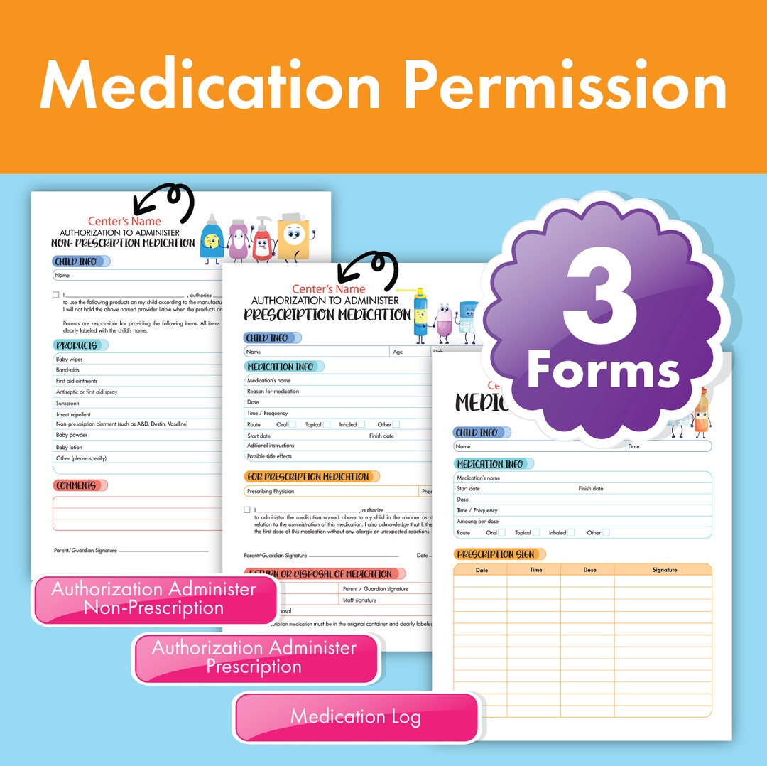 Daycare Medication Forms Bundle Medication Authorization, Prescription