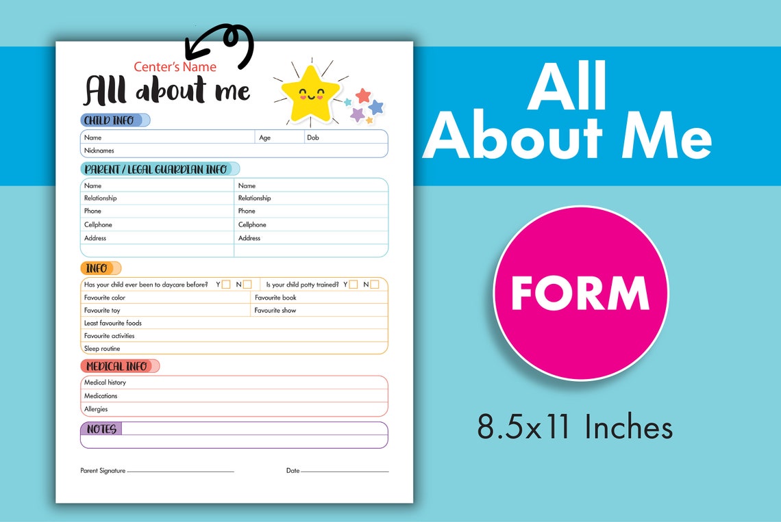 All About Me Daycare Forms Get to Know Me All About My Etsy