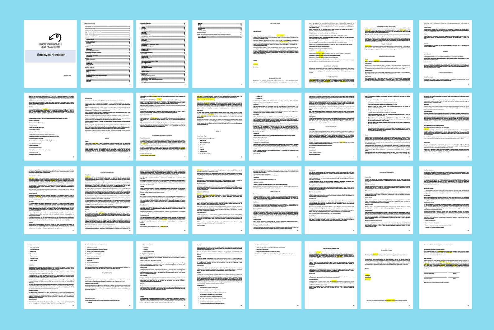 Employee Handbook Policies and Procedures Daycare Forms Etsy