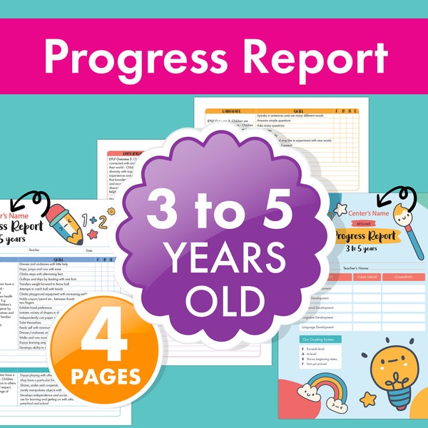 3-5 Year Old Progress Report - Developmental Milestones and the EYLF/NQS Fillable Form for Daycare and Preschool