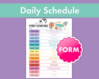 Vibrant Daily Daycare Schedule Form - Perfect for Busy Daycare Centers and Childcare Providers - Activities Planning Made Easy!