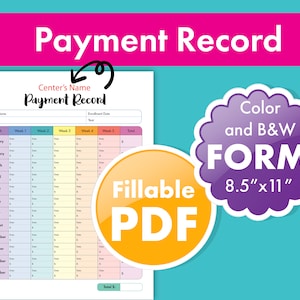 Daycare Payment Record and Tuition Log - Home Daycare, Income Tracker, Bookkeeping, Annual Tax, Preschool, Printable Forms