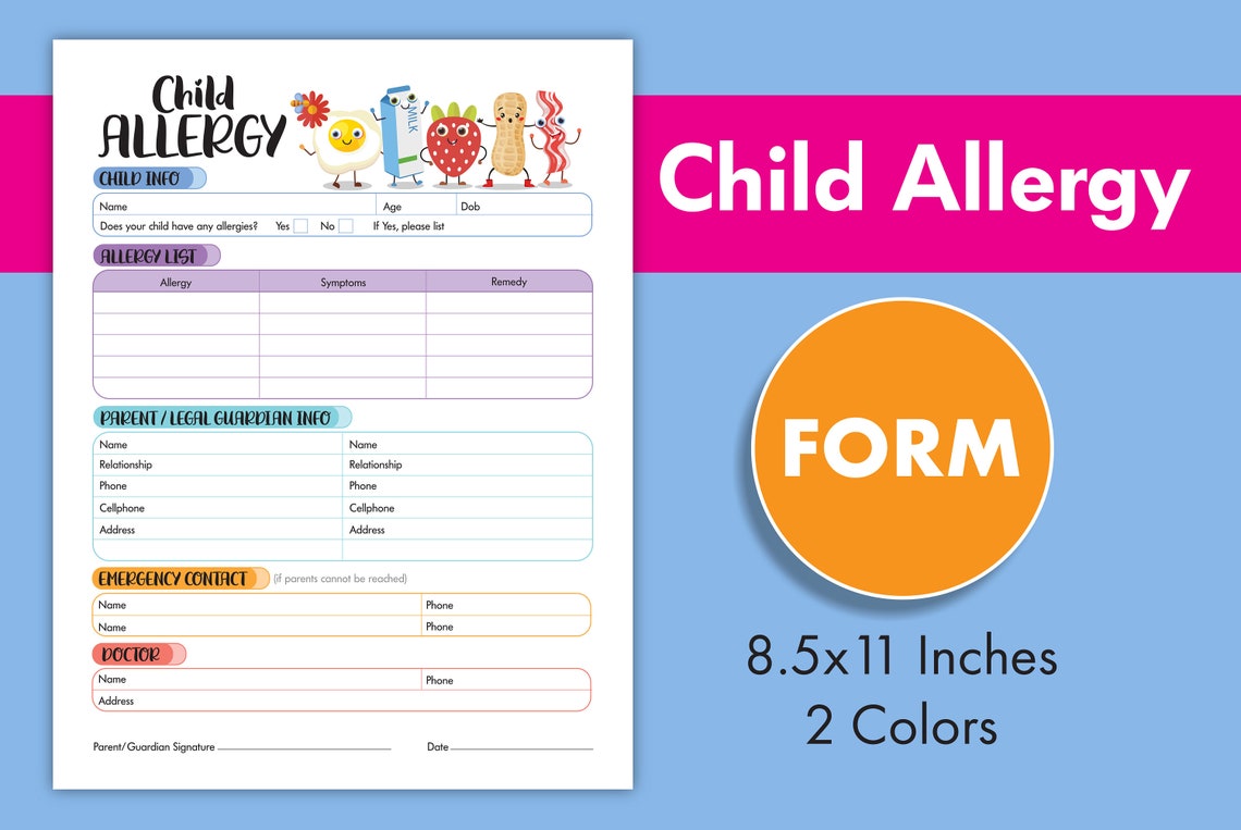 Printable Allergy Form Template