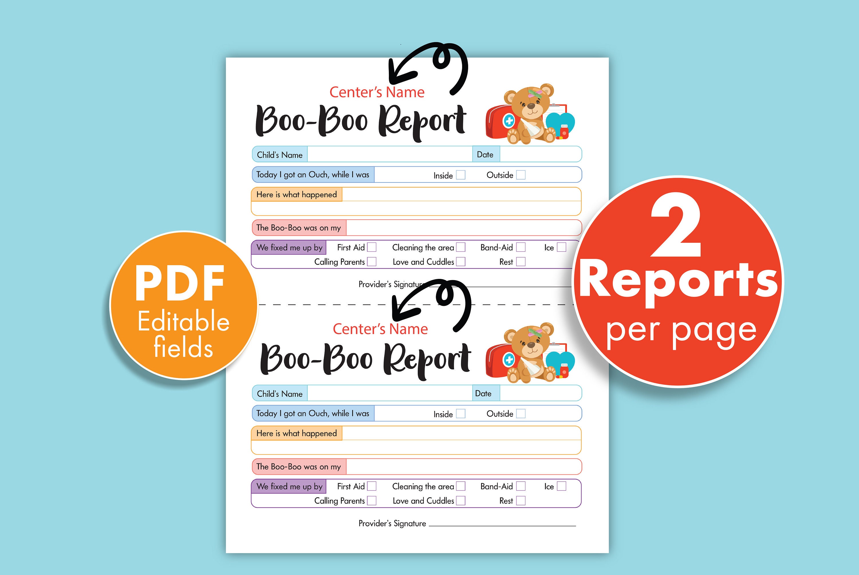 Daycare Boo Boo Report Incident Report Ouch Report for - Etsy