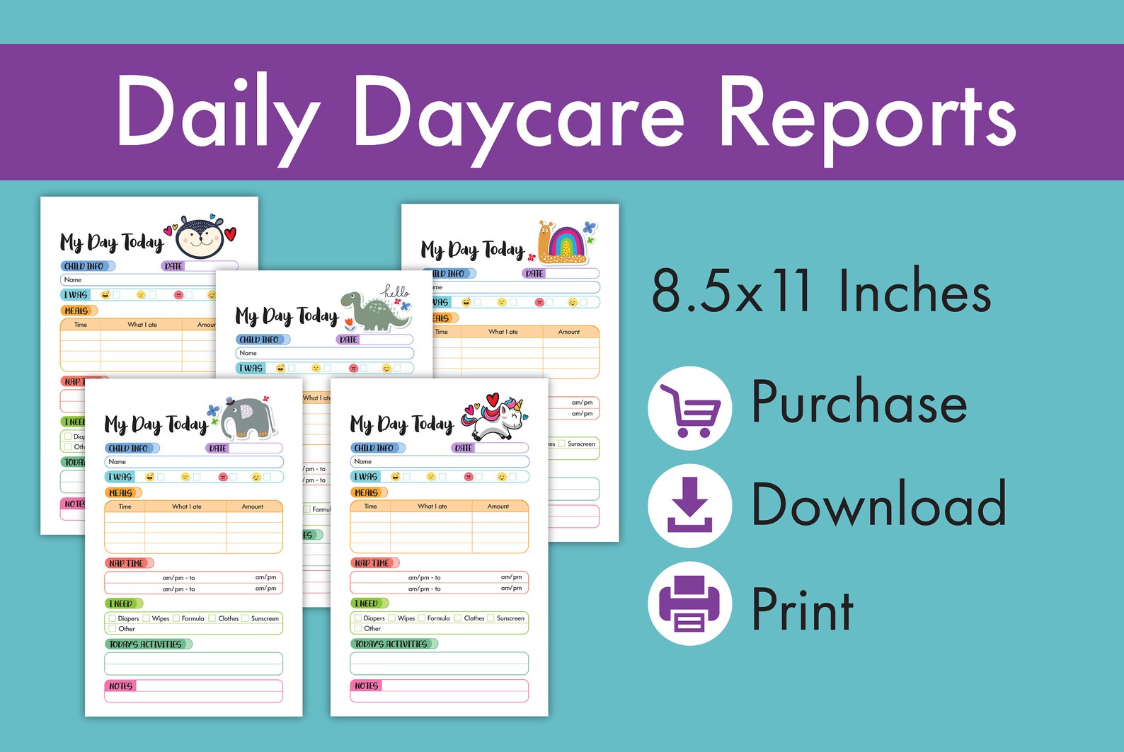 Daily Report Form for Infants, Toddlers, Preschool Childcare, Daycare ...