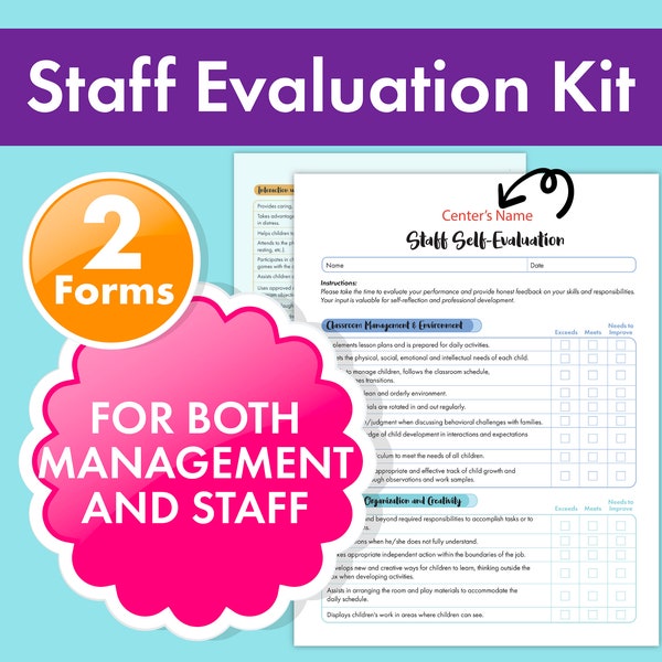 Daycare Staff Evaluation Kit: Employee Self-Evaluation Forms for Childcare Centers, Preschools, and Child Care Businesses - Fillable PDF