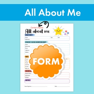 All About me - Get To Know Me - All about my Child - Perfect for Daycare, Childcare, and Preschool- All About Me Kid Form