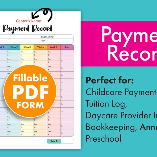 PAYMENT RECORD Tuition Log Perfect for Daycare Home Daycare - Etsy