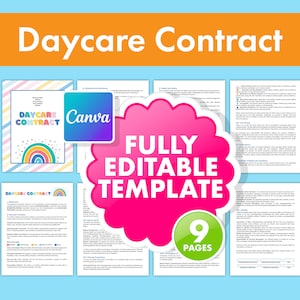 Daycare Contract Template - Ideal for Preschools, Childcare Businesses, and Home Daycares - Fully Editable - Daycare Agreement and Forms!