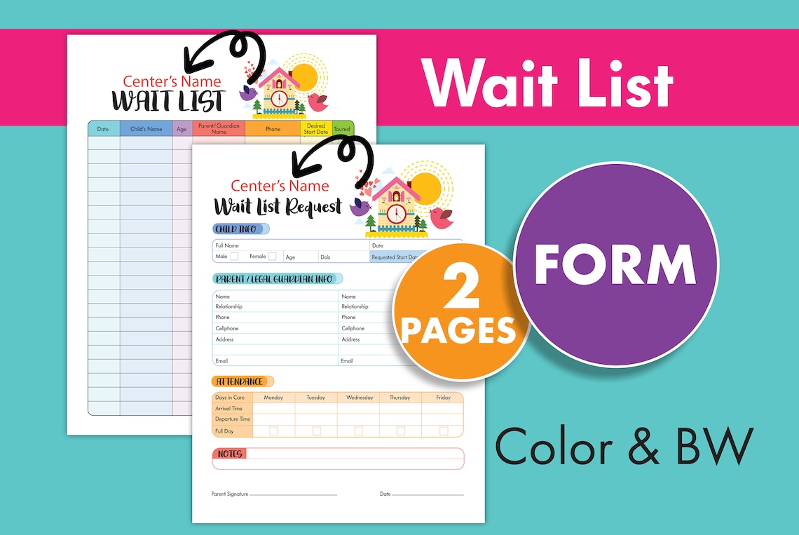 Wait List Request Form 2 Sheets Perfect for Daycare Etsy Wait List Request Form 2 Sheets Perfect for Daycare Etsy