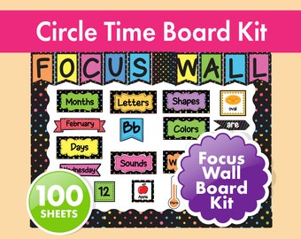 Bunte Focus Wand | Kreis-Zeit-Tafel | Pinnwand Kit | Klassenzimmer Dekor | Vorschuldekor | Frühes Lernen | ABC´s 123´s | Bündel