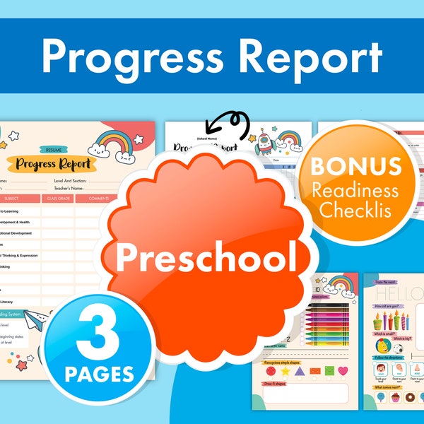 Progress Report and Readiness Checklist, preschool, pre-k, evaluation, teacher, lesson, form, template, instant download, forms, kids