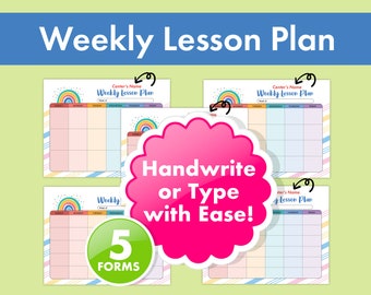 May include: Five printable rainbow-themed weekly lesson plan templates. Handwrite or type with ease! Center's Name Weekly Lesson Plan.