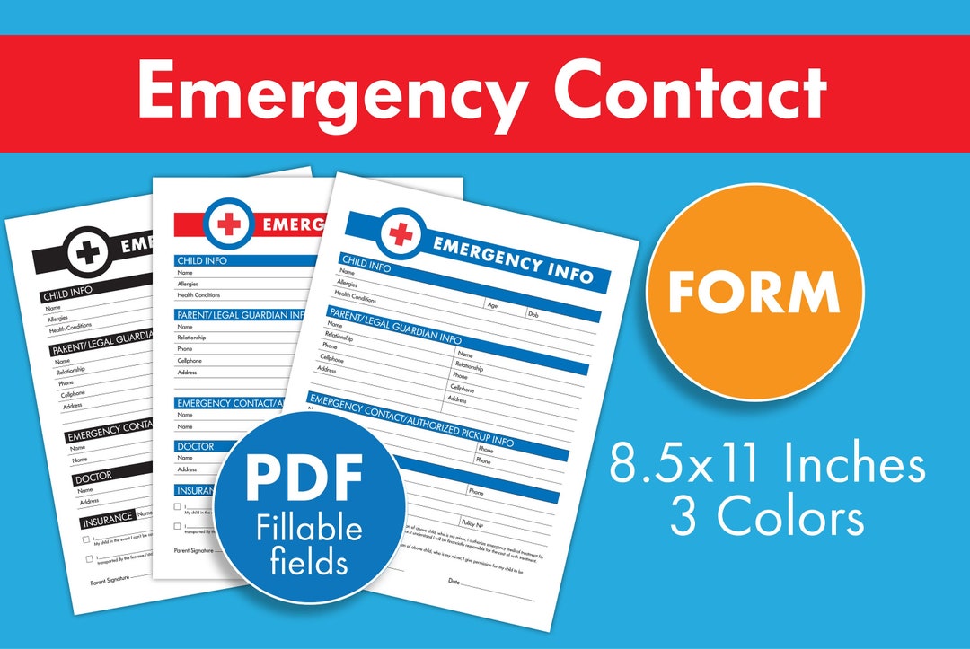 Child Emergency Contact Info Template Printable PDF Forms for Daycares ...