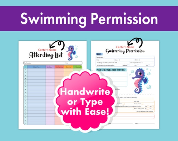 Swimming Permission Form, Daycare Swimming Authorization, Preschool Swimming Consent, Keep Kids Safe in the Water, Kids' Field Trips