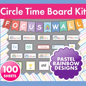 Rainbow Focus Wall | Circle Time Board | Bulletin Board Kit | Classroom Decor | Preschool Decoration | Early Learning | ABC&#39;s 123&#39;s | Bundle