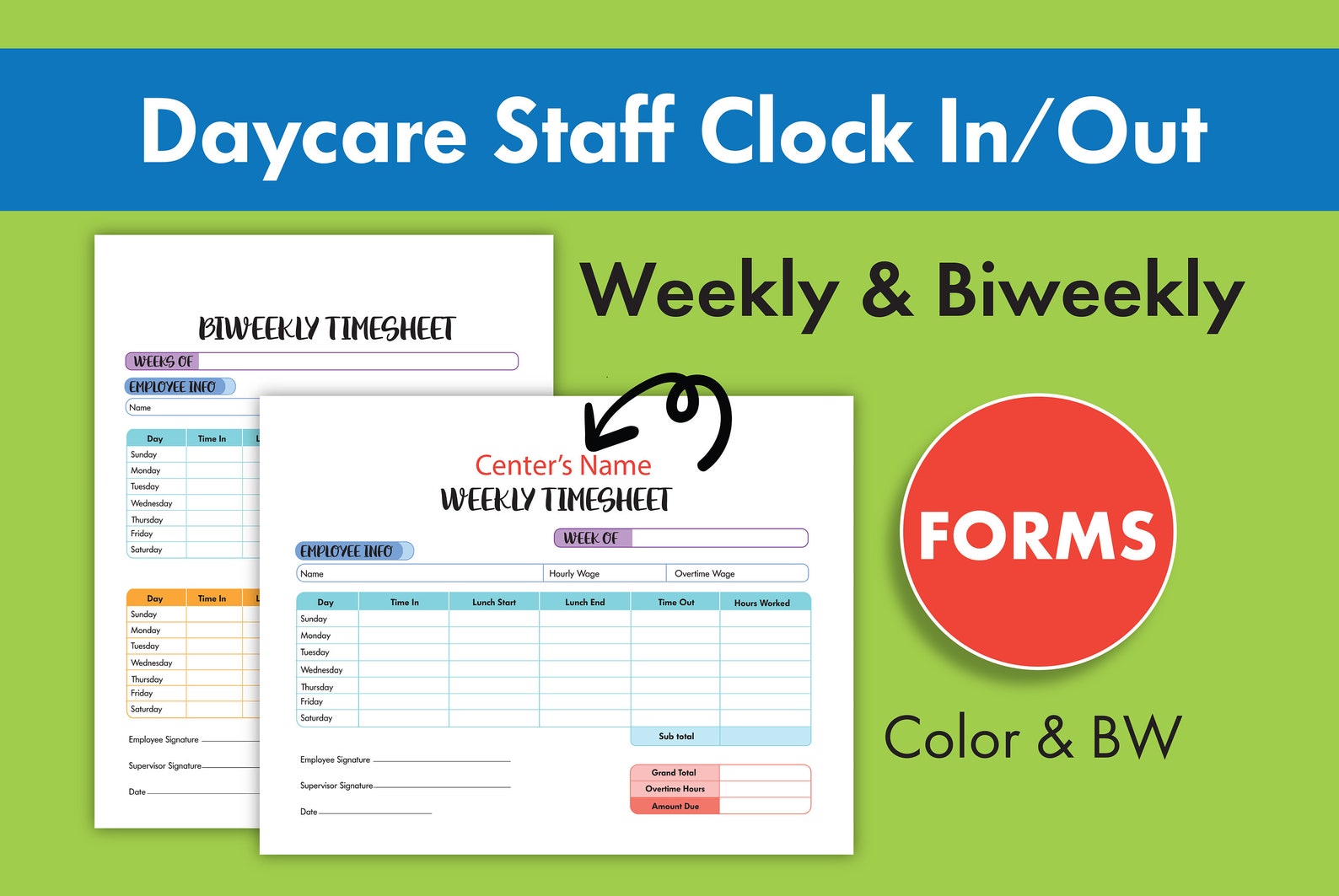 Staff Clock in Clock Out Form Timesheet Forms. Weekly Etsy