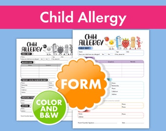Child Allergy Form - Ensure Safety with Daycare Allergy List Management! Form for Daycares, School Events, Preschools, and More!