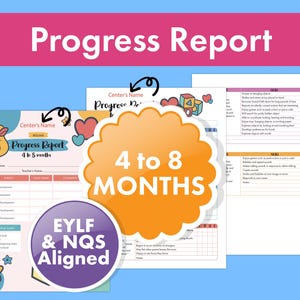 Childcare provider report pack with six age-specific progress templates from 0 to 5 years. Helps assess physical, emotional, cognitive, and social milestones. Designed to meet EYLF/NQS guidelines and improve family communication.