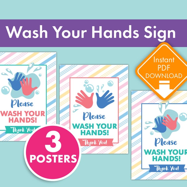 WASH YOUR HANDS - Daycare Printable Please Wash Your Hands Sign / Perfect for Child Care Centers and In Home Daycares