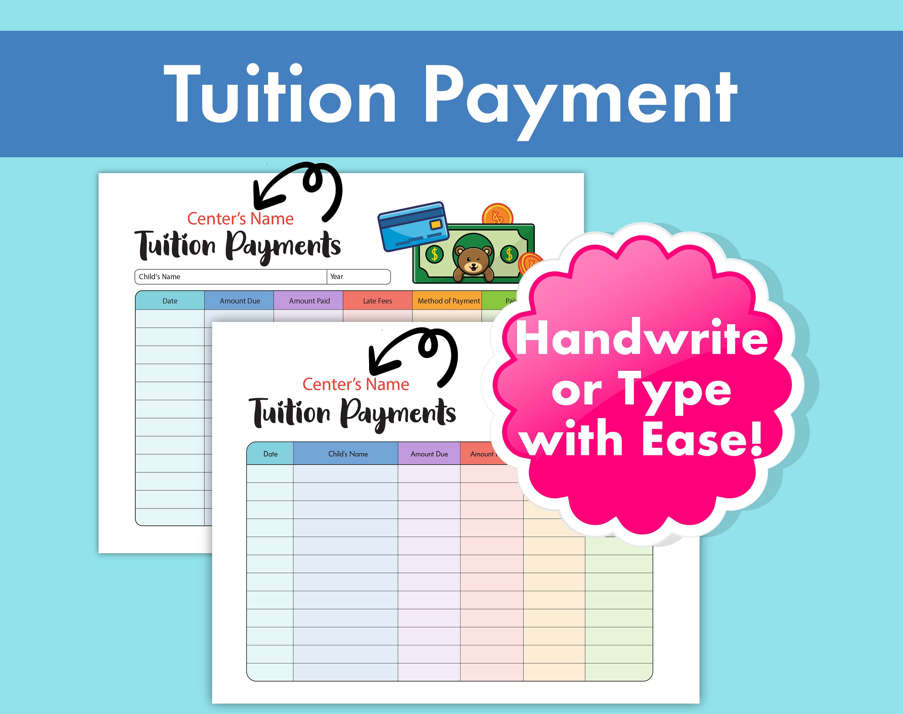 Tuition Payment Tracker | Report Form for Daycare, Childcare, Preschool ...
