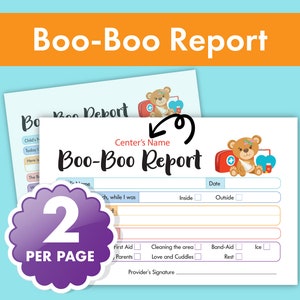 Daycare Boo Boo Report Form - Incident Report Form - Ouch Report Form for Childcare and Preschool - Ensure Safety and Communication