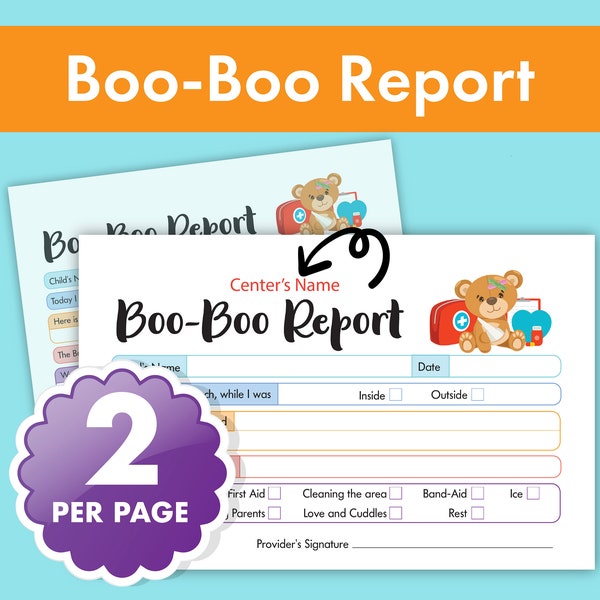 Daycare Boo Boo Meldebogen - Vorfallsmeldebogen für Kinderkrippe und Vorschule - Für Sicherheit und Kommunikation sorgen