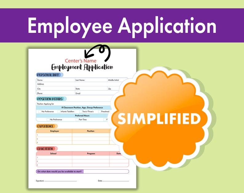 Daycare Staff -
Preschool Job -
Employee Form -
Job Application -
Daycare Employee Application - 
Staff Recruitment -
Daycare Bundle Forms -
Childcare Employment
Recruitment -
Preschool Employee -
Childcare Staffing -
In Home Hiring -
Childcare Forms