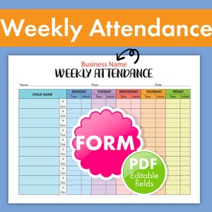 Efficient Weekly Attendance Tracker Form for Childcare, Daycare, School Events - Printable Attendance Sheet for Daycares and Preschools