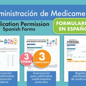デイケア投薬フォーム。投薬承認フォーム、処方薬、非処方薬、投薬記録。スペイン語フォーム