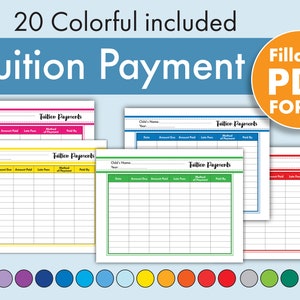 Tuition Payment fillable. 20 Colorful included. Fillable PDF