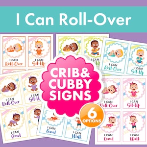 I Can Roll Over Developmental Sign - Nursery Milestone Display - Perfect for Daycare, Childcare, Baby Crib, and Cubby Signs - Adorable Decor
