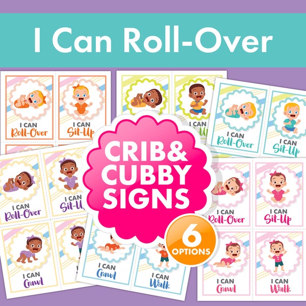 I Can Roll Over Developmental Sign - Nursery Milestone Display - Perfect for Daycare, Childcare, Baby Crib, and Cubby Signs - Adorable Decor