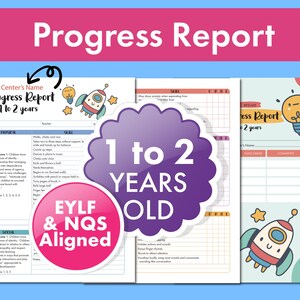 EYLF/NQS-aligned developmental assessment tool kit. Six printable progress forms help track children's growth and skills at key stages: 0–4 months, 4–8 months, 8–12 months, 1–2 years, 2–3 years, and 3–5 years.